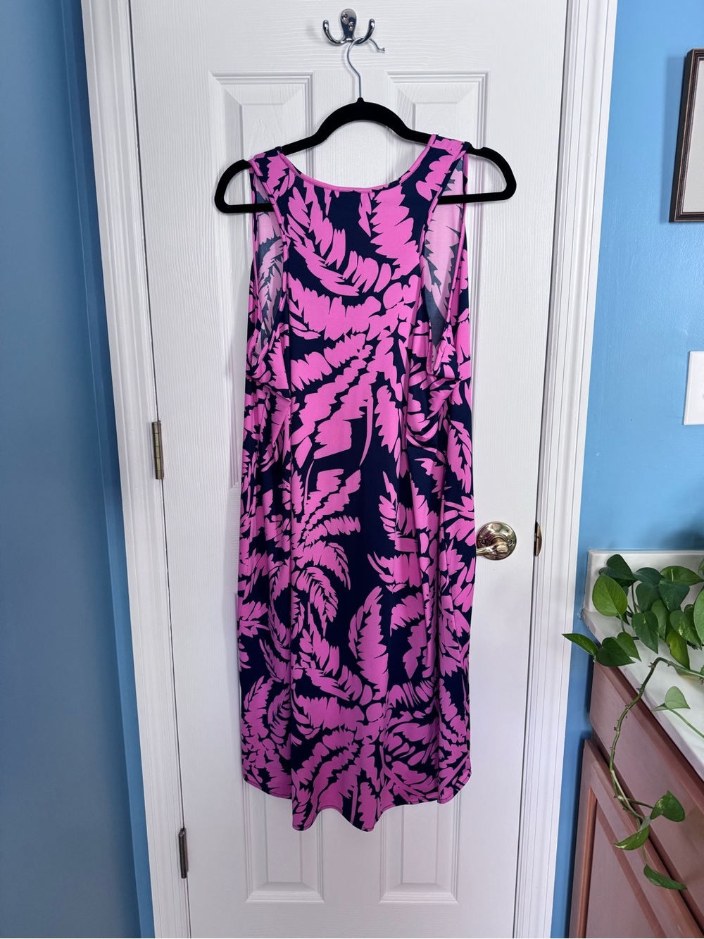 Sleeveless Navy Midi Dress with Pink Floral Print - Picture 2 of 3
